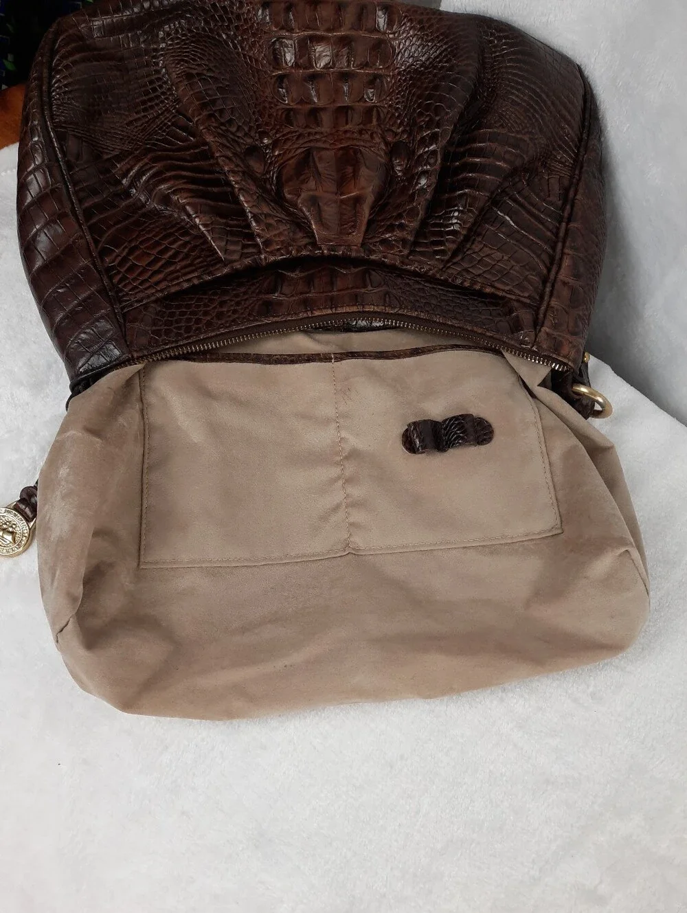 Brahmin Pecan Melbourne Croc-Embossed Hobo Shoulder Bag